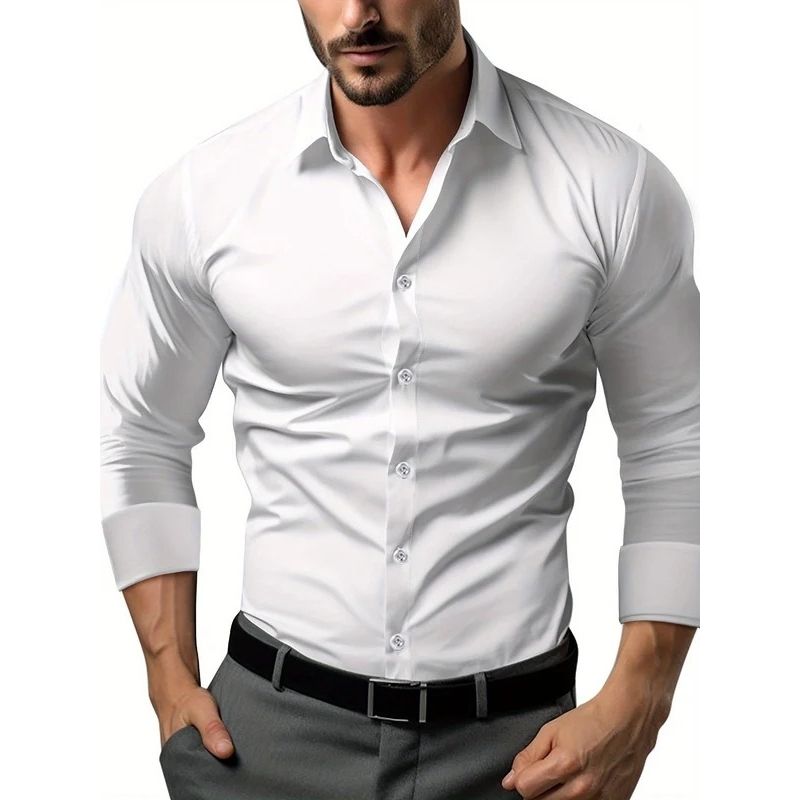 Mens Tapered Button-Up Shirt with Long Sleeves for Professional Wear