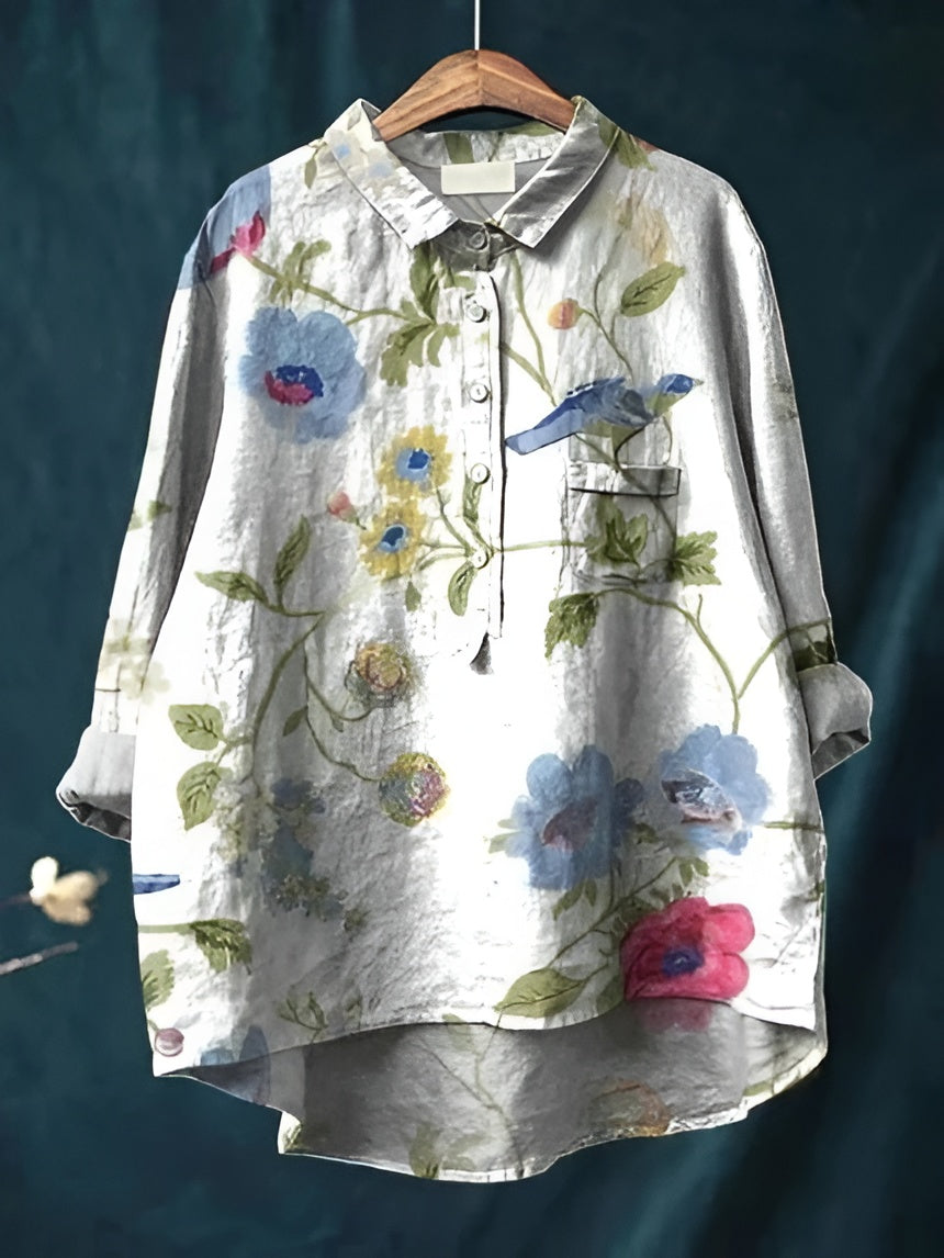 Women's Floral Blouse with Breathable Woven Fabric and Relaxed Fit, Long Sleeve