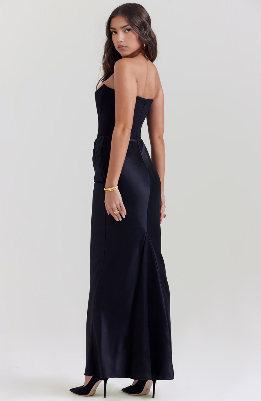 Strapless Corset Maxi Dress with Bodycon Silhouette and Floor-Length Design