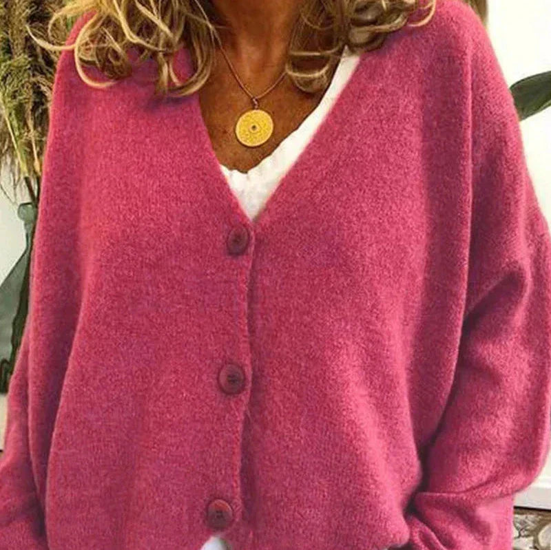Women's V-Neck Cardigan with Button Front and Soft Knit Blend, Machine Washable
