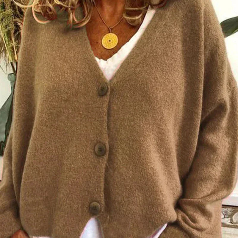 Women's V-Neck Cardigan with Button Front and Soft Knit Blend, Machine Washable