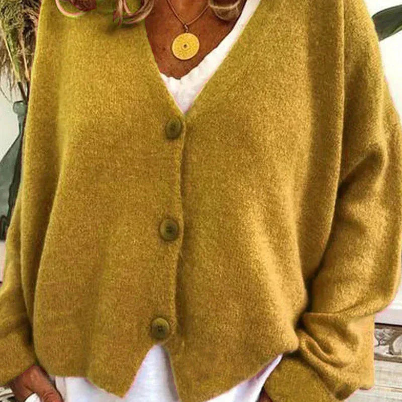 Women's V-Neck Cardigan with Button Front and Soft Knit Blend, Machine Washable