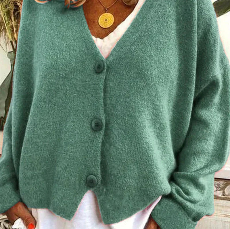 Women's V-Neck Cardigan with Button Front and Soft Knit Blend, Machine Washable