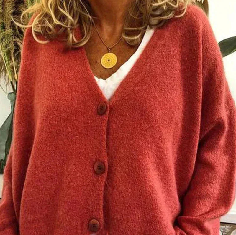 Women's V-Neck Cardigan with Button Front and Soft Knit Blend, Machine Washable