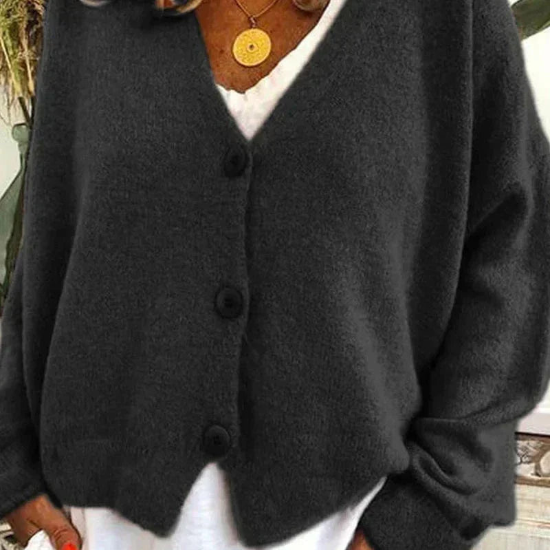 Women's V-Neck Cardigan with Button Front and Soft Knit Blend, Machine Washable