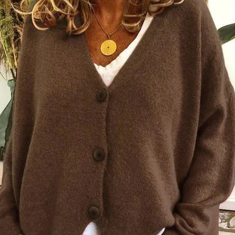 Women's V-Neck Cardigan with Button Front and Soft Knit Blend, Machine Washable