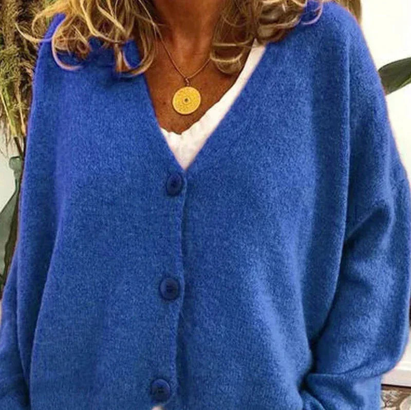 Women's V-Neck Cardigan with Button Front and Soft Knit Blend, Machine Washable