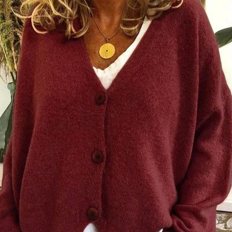 Women's V-Neck Cardigan with Button Front and Soft Knit Blend, Machine Washable