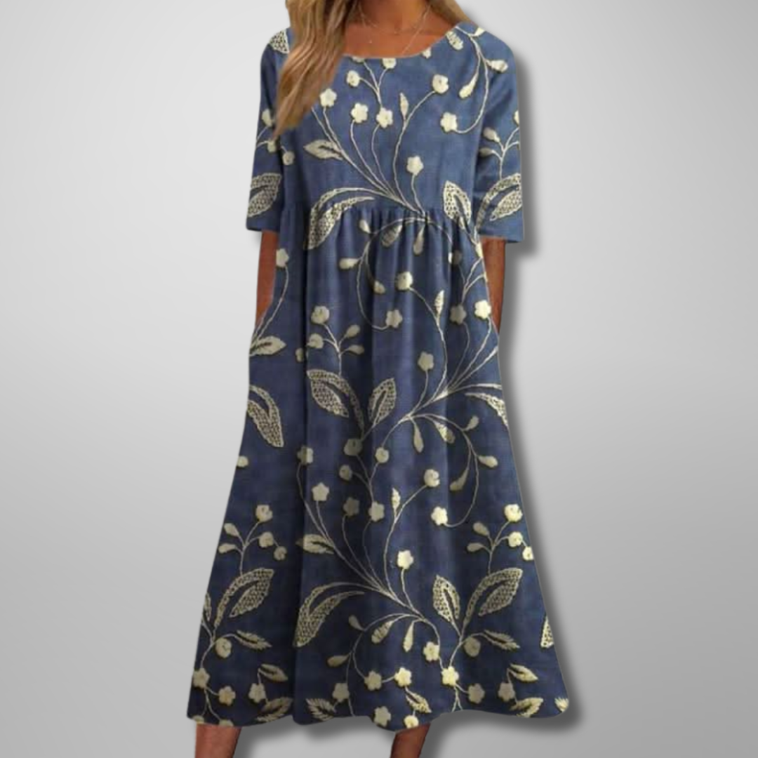 Floral Midi Dress with Relaxed Silhouette and Lightweight Viscose Blend, Machine Washable