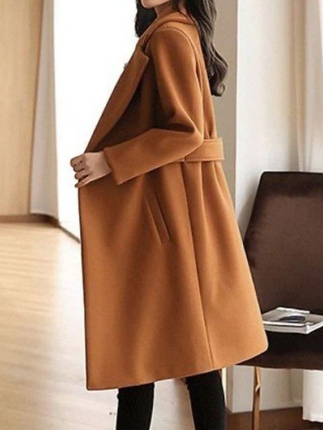 Long Formal Trench Coat for Women with Notched Lapel and Structured Waist