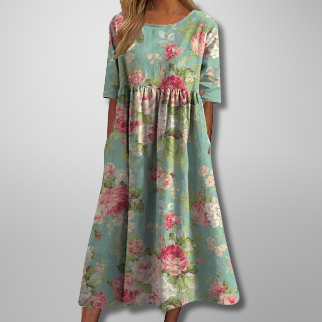 Floral Midi Dress with Relaxed Silhouette and Lightweight Viscose Blend, Machine Washable