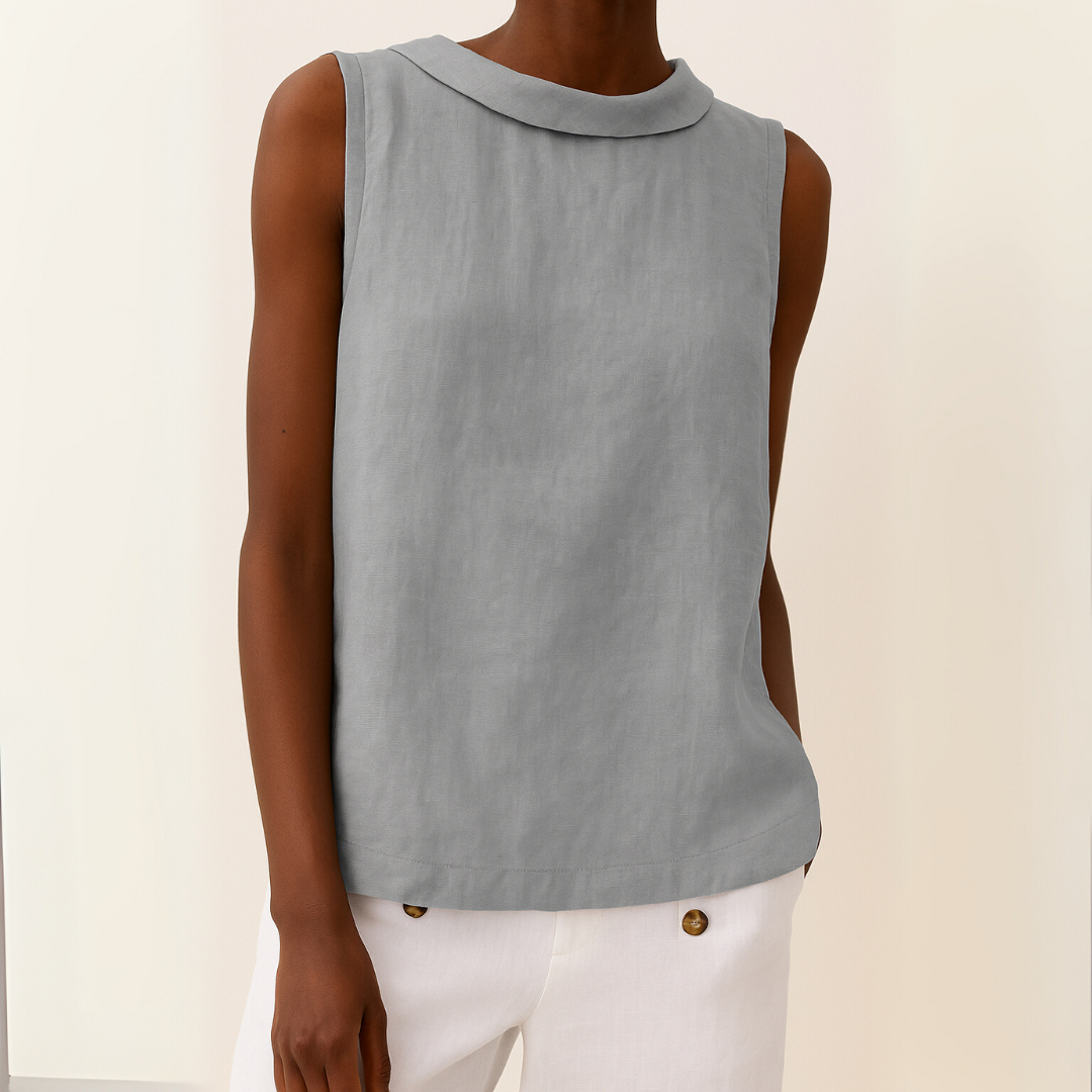 Sleeveless Knit Top with Rolled Collar and Relaxed Silhouette, Lightweight