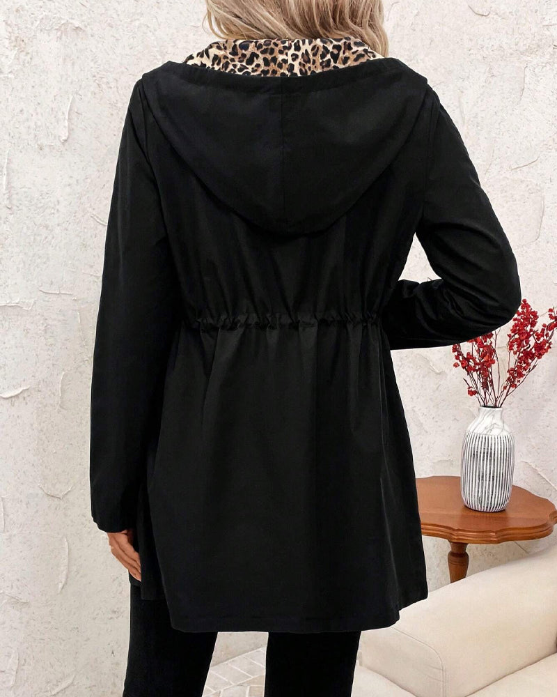 Reversible Coat with Leopard Print and Neutral Side, Relaxed Draping Silhouette