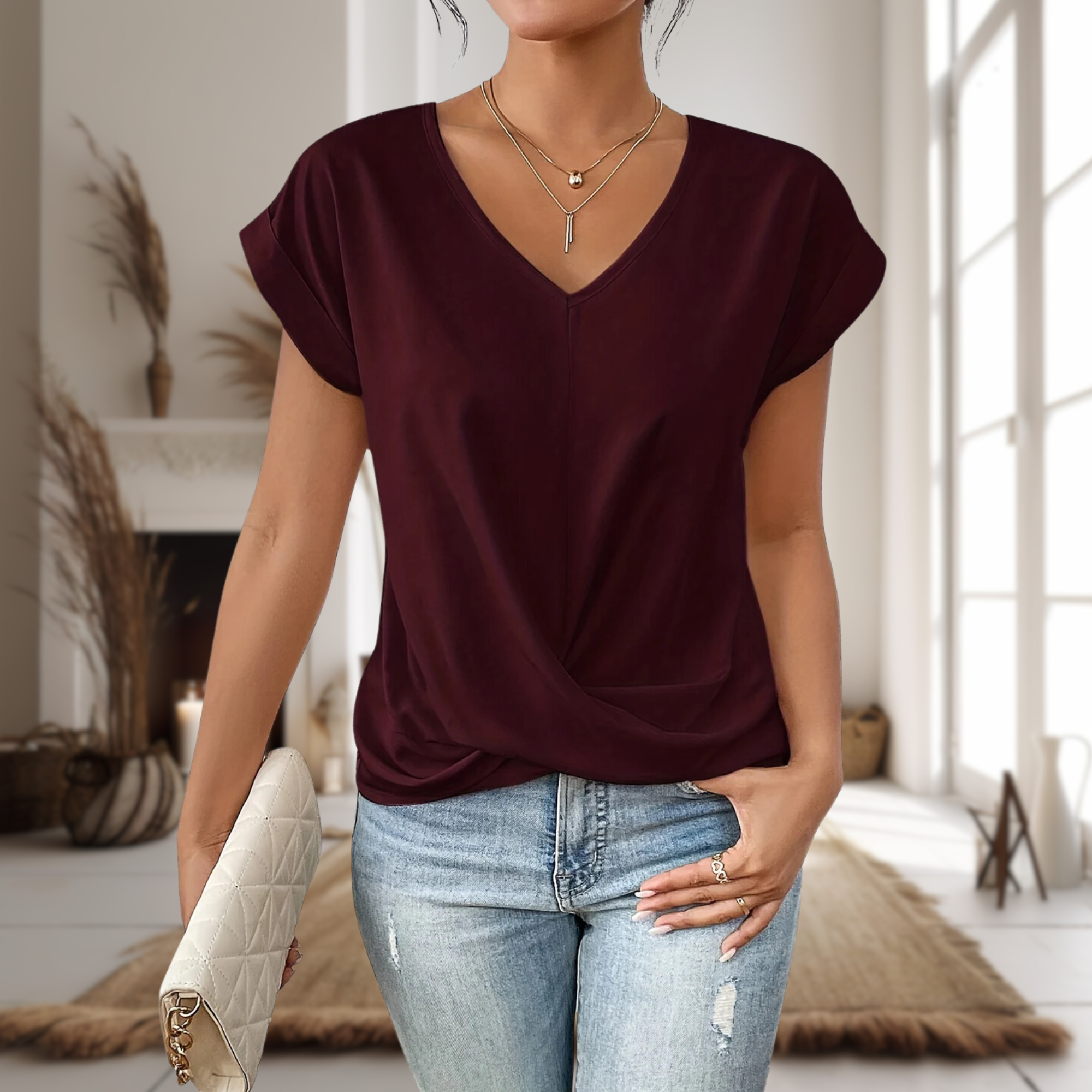 Womens Sweetheart Neckline T-Shirt with Lightweight Stretch and Breathable Fabric