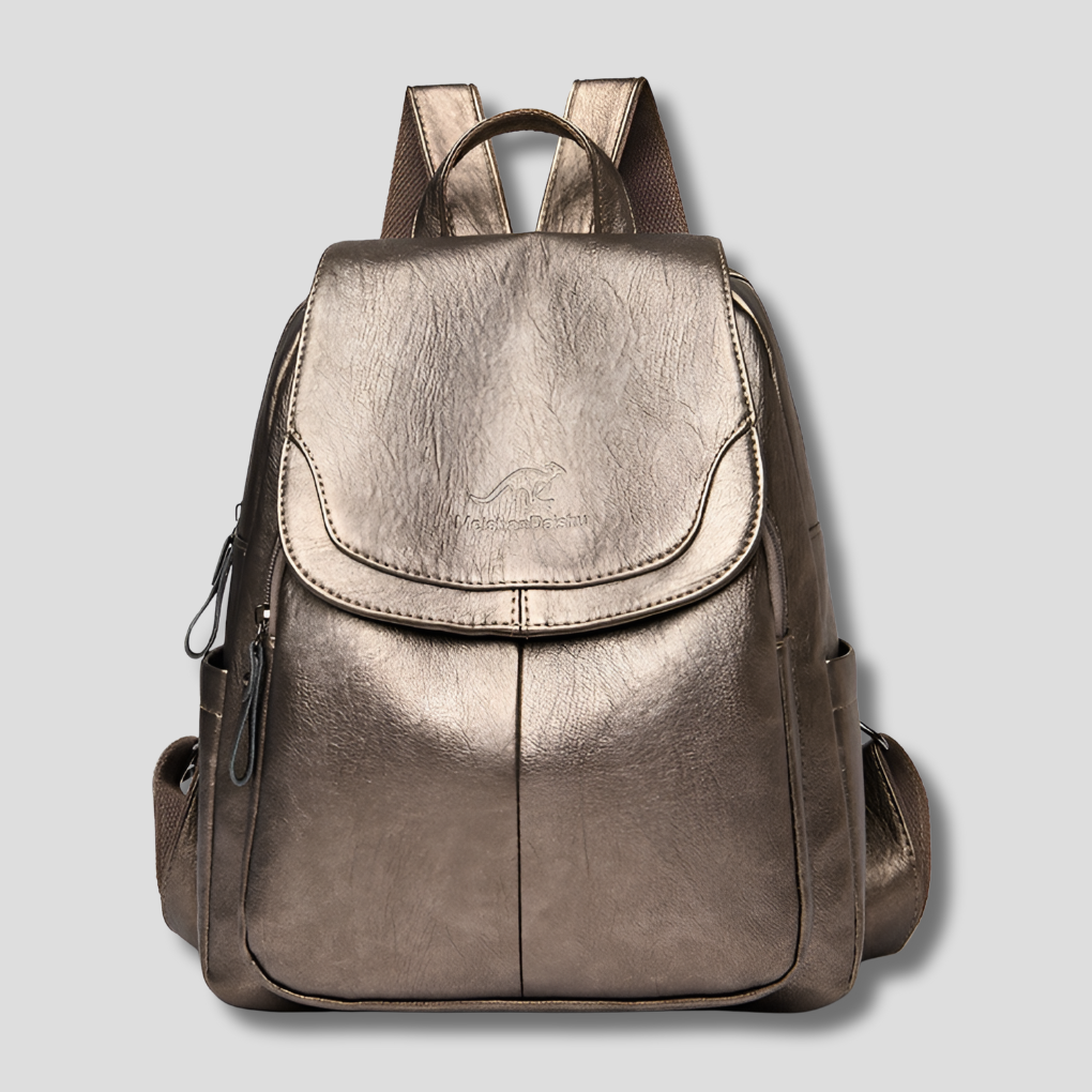 Anti-Theft Backpack for Women with Embossed Leather and Padded Interior, Dust Bag Included