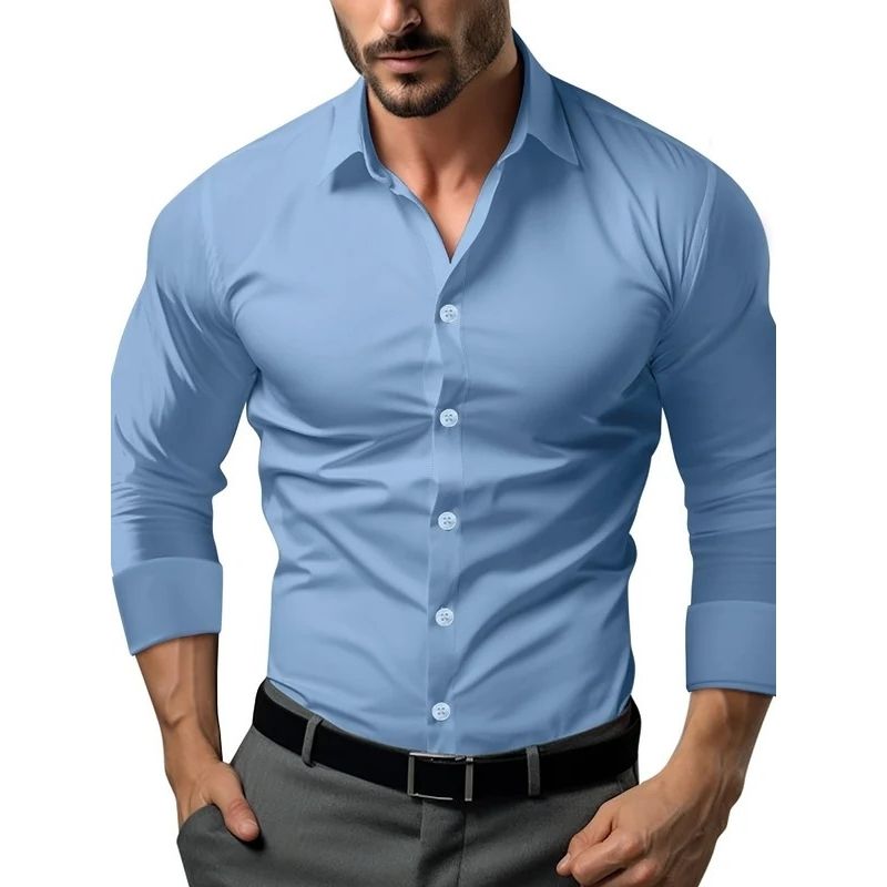 Mens Tapered Button-Up Shirt with Long Sleeves for Professional Wear