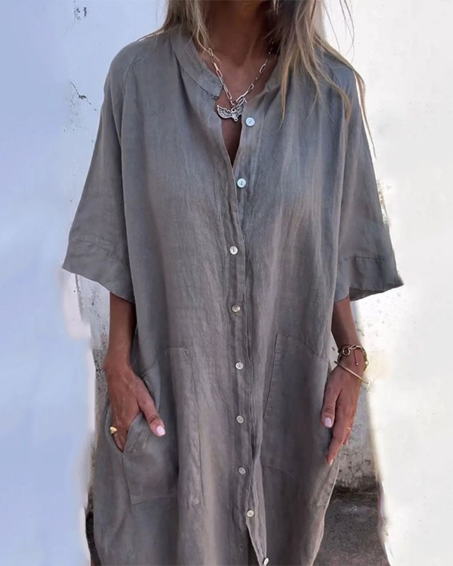 Linen Shirt Dress with Relaxed Boho Fit and Breathable Fabric, Travel Ready