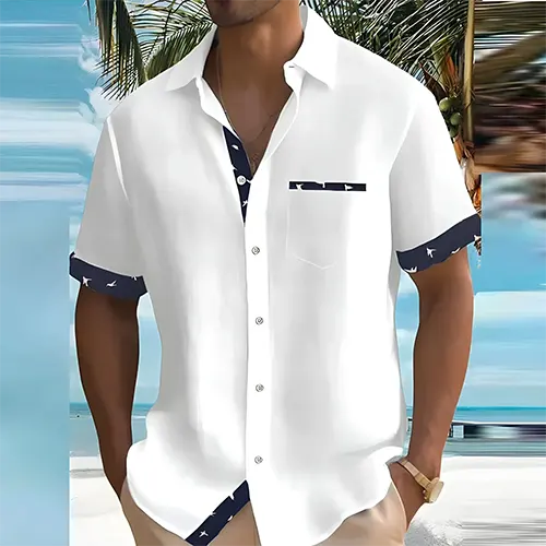 Men's Short Sleeve Shirt with Breathable Cotton Blend and Lightweight