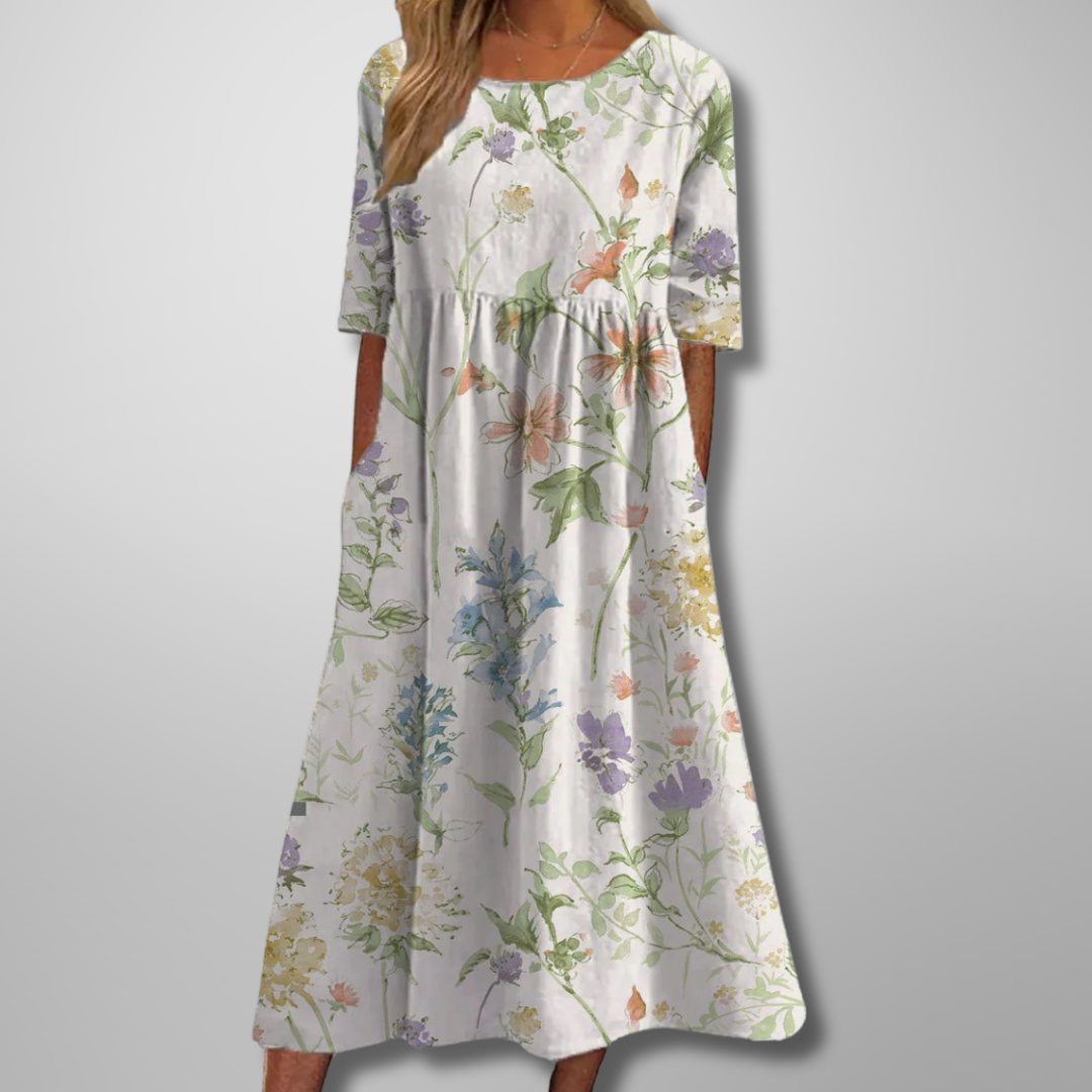 Floral Midi Dress with Relaxed Silhouette and Lightweight Viscose Blend, Machine Washable