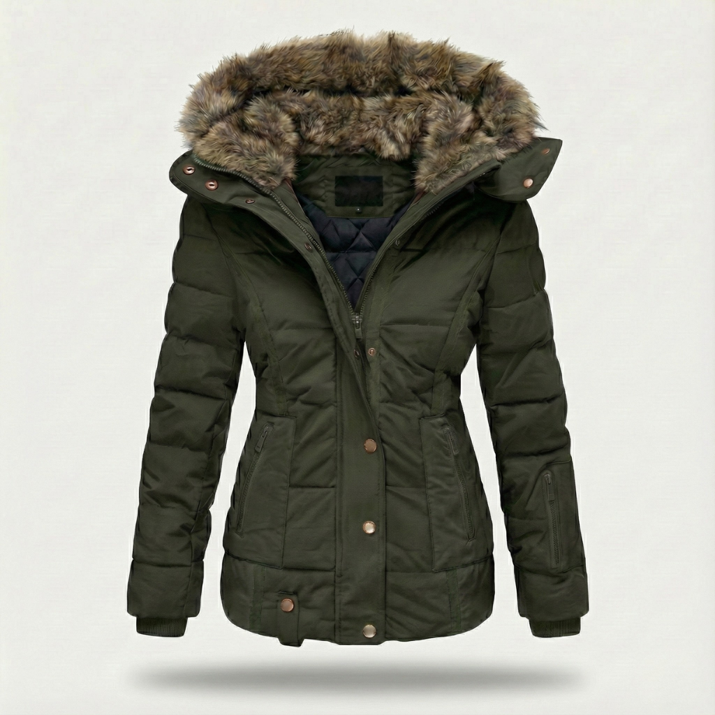 Women's Insulated Puffer Jacket with Faux-Fur Lined Hood and Quilted Fill, Water-Resistant