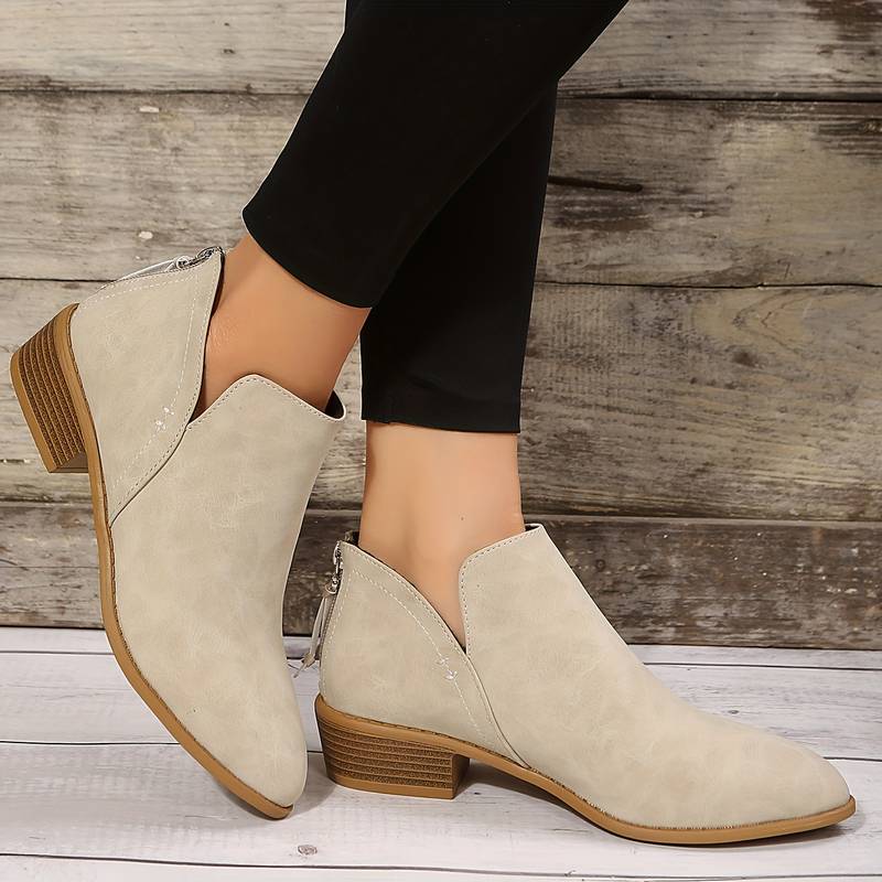 Women's Slip-On Boots with Low Block Heel and Cushioned Insole, Durable Traction Sole