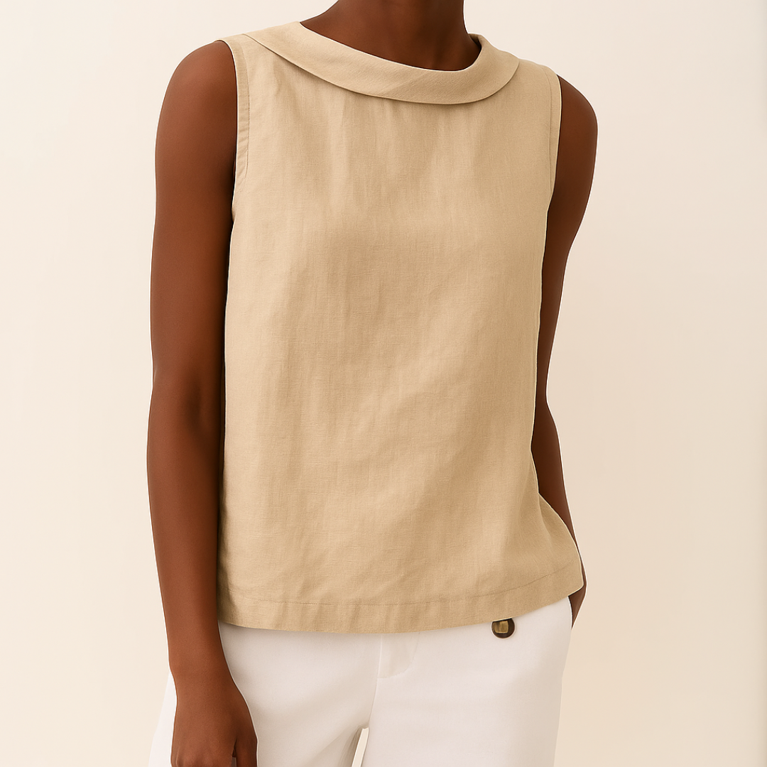 Sleeveless Knit Top with Rolled Collar and Relaxed Silhouette, Lightweight