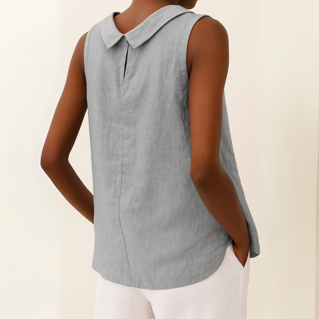 Sleeveless Knit Top with Rolled Collar and Relaxed Silhouette, Lightweight