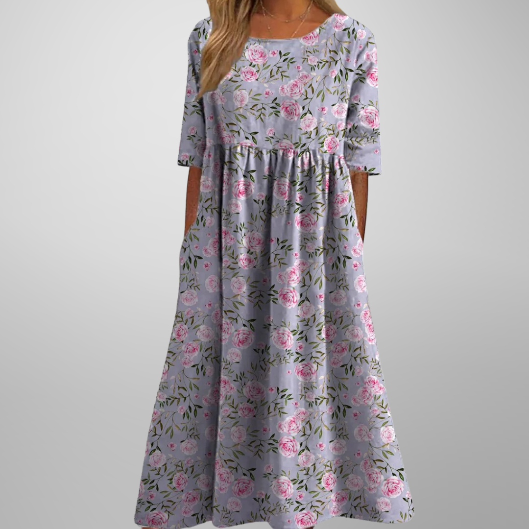 Floral Midi Dress with Relaxed Silhouette and Lightweight Viscose Blend, Machine Washable