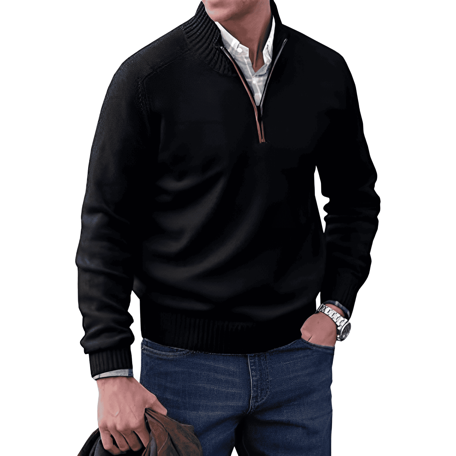 Men's Half Zip Pullover with Soft Knit Blend and Regular Fit, Machine Washable