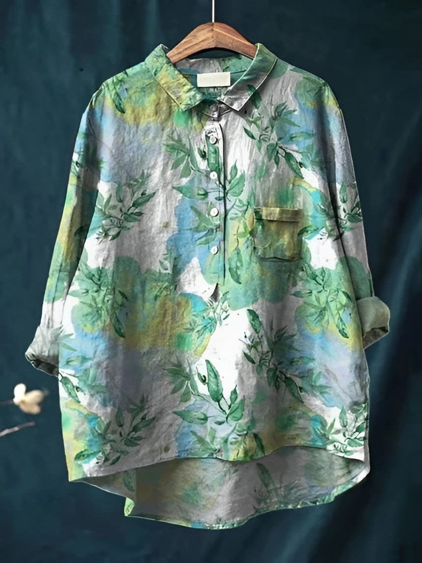 Women's Floral Blouse with Breathable Woven Fabric and Relaxed Fit, Long Sleeve