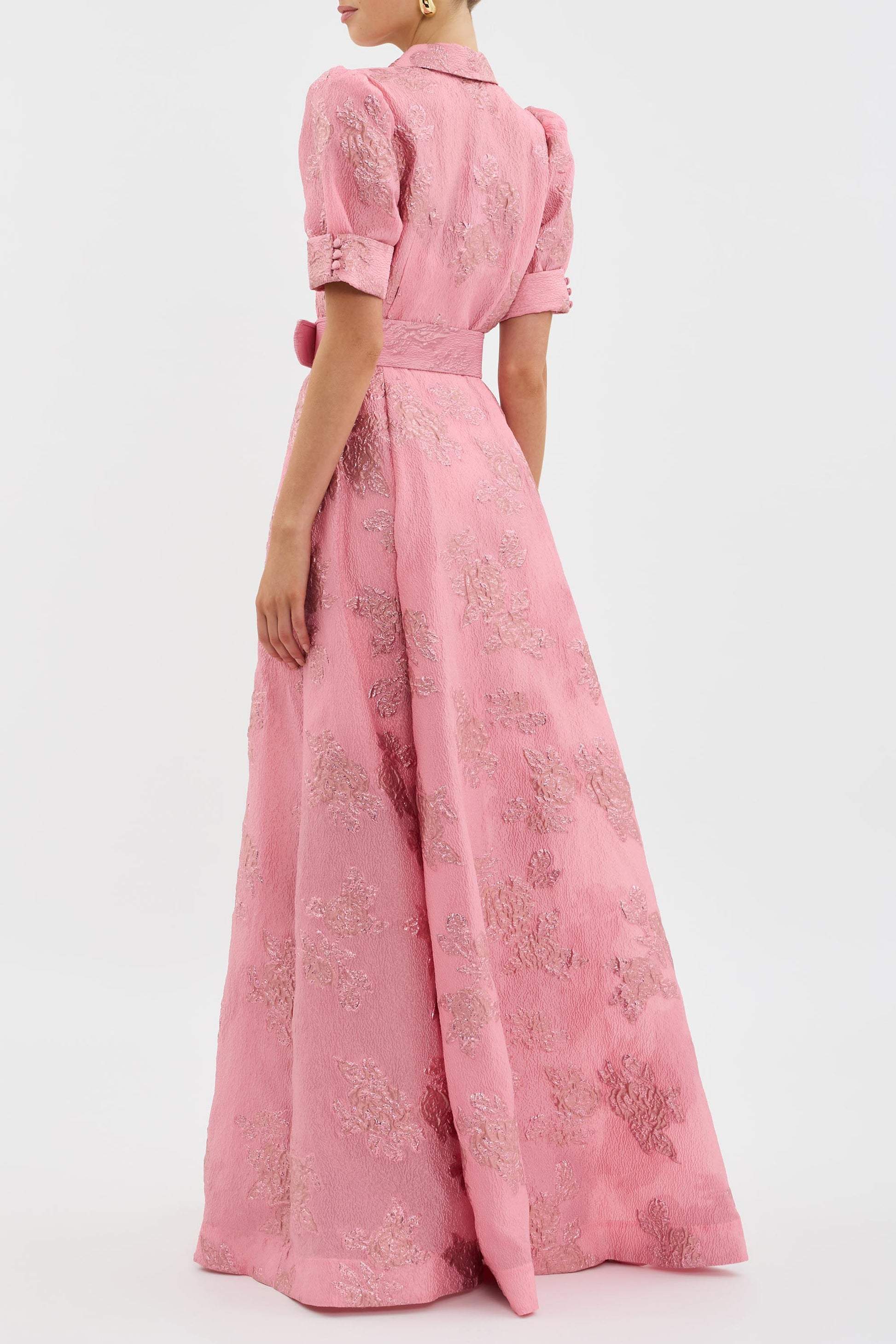 Women's Floral Dress with Puff Sleeves and Belted Waist
