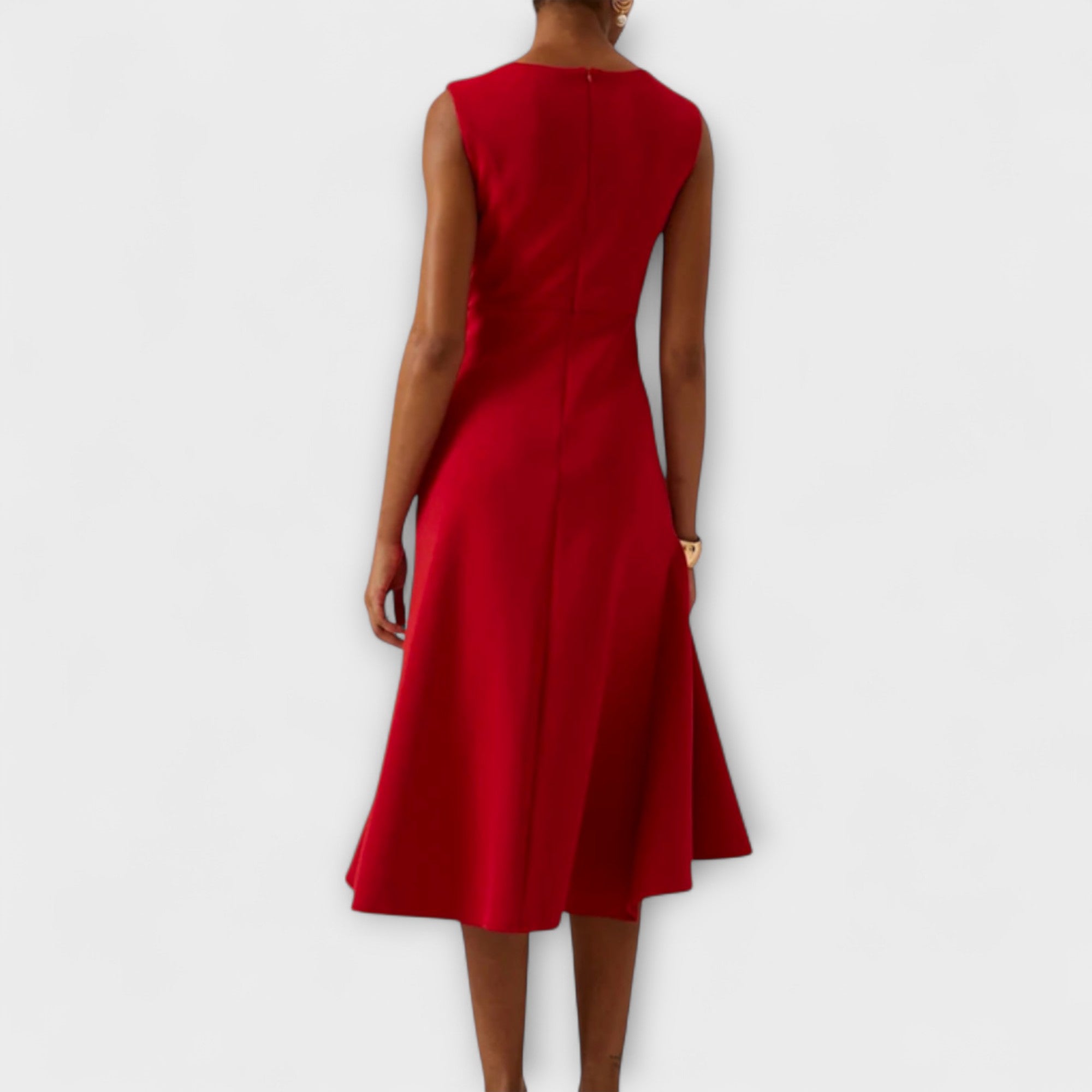 Asymmetrical Midi Dress with Fluid Drape and Sleeveless Cut, Lightweight Fabric for Events