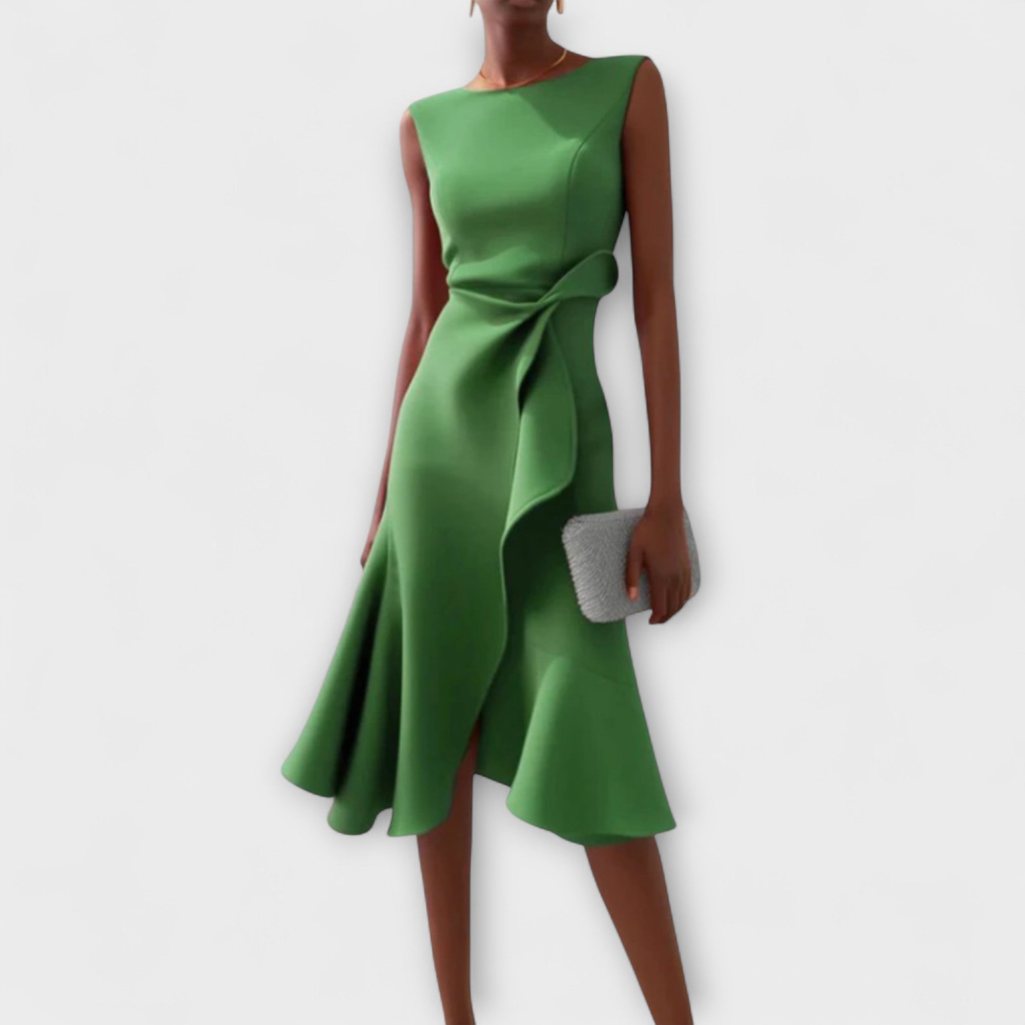 Asymmetrical Midi Dress with Fluid Drape and Sleeveless Cut, Lightweight Fabric for Events