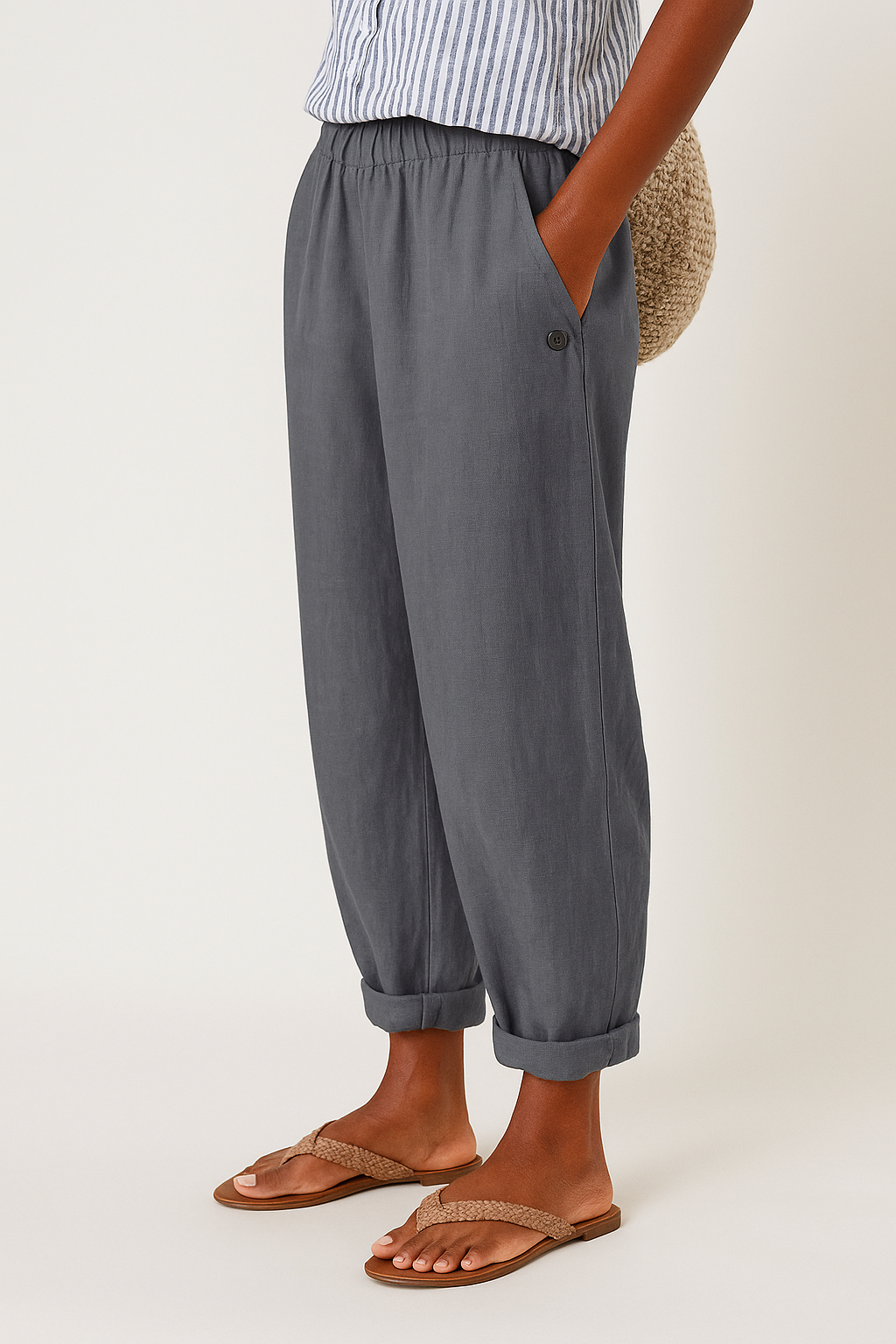 Lightweight Straight-Leg Pants with Elastic Waistband and Side Pockets