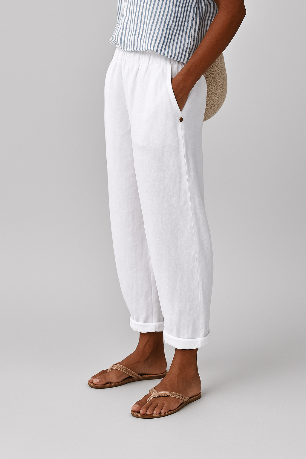 Lightweight Straight-Leg Pants with Elastic Waistband and Side Pockets