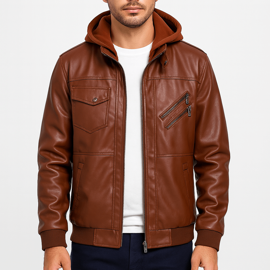 LUMINOVI | Faux Leather Bomber Jacket