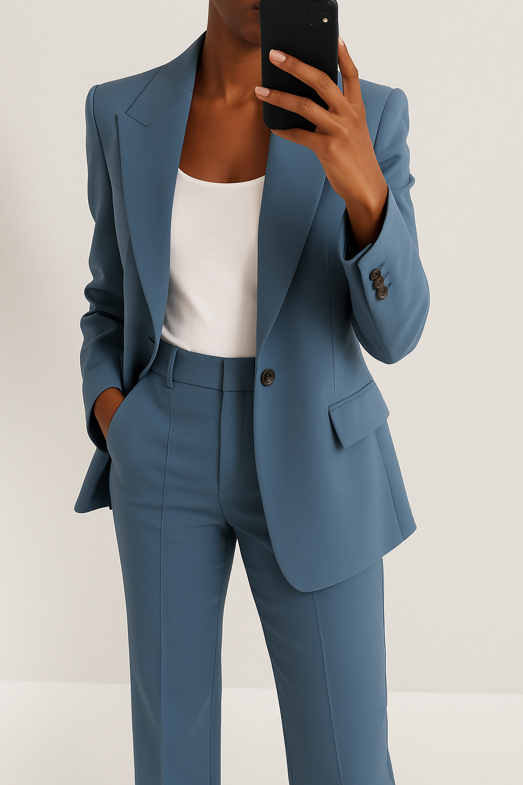Women's Suit Set with Stretch Blazer and Straight Trousers, Wrinkle-Resistant