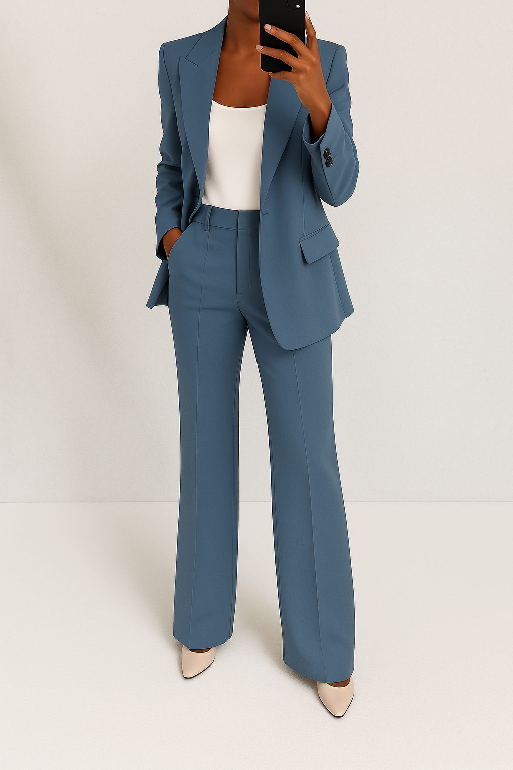 Women's Suit Set with Stretch Blazer and Straight Trousers, Wrinkle-Resistant