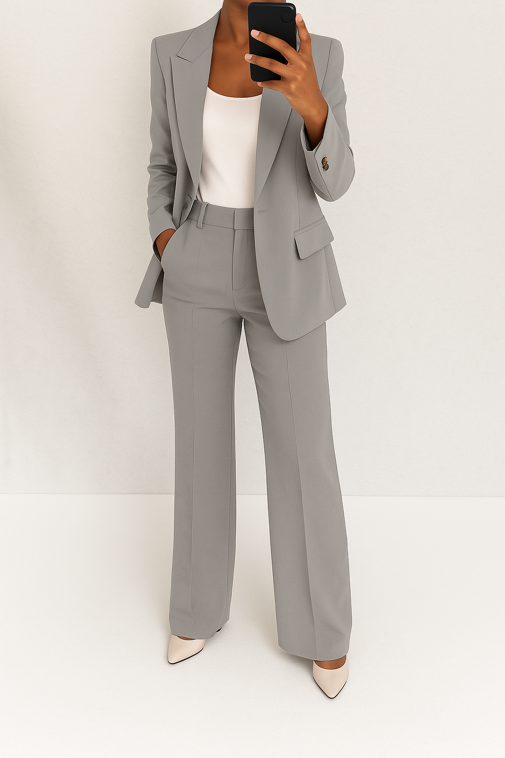 Women's Suit Set with Stretch Blazer and Straight Trousers, Wrinkle-Resistant