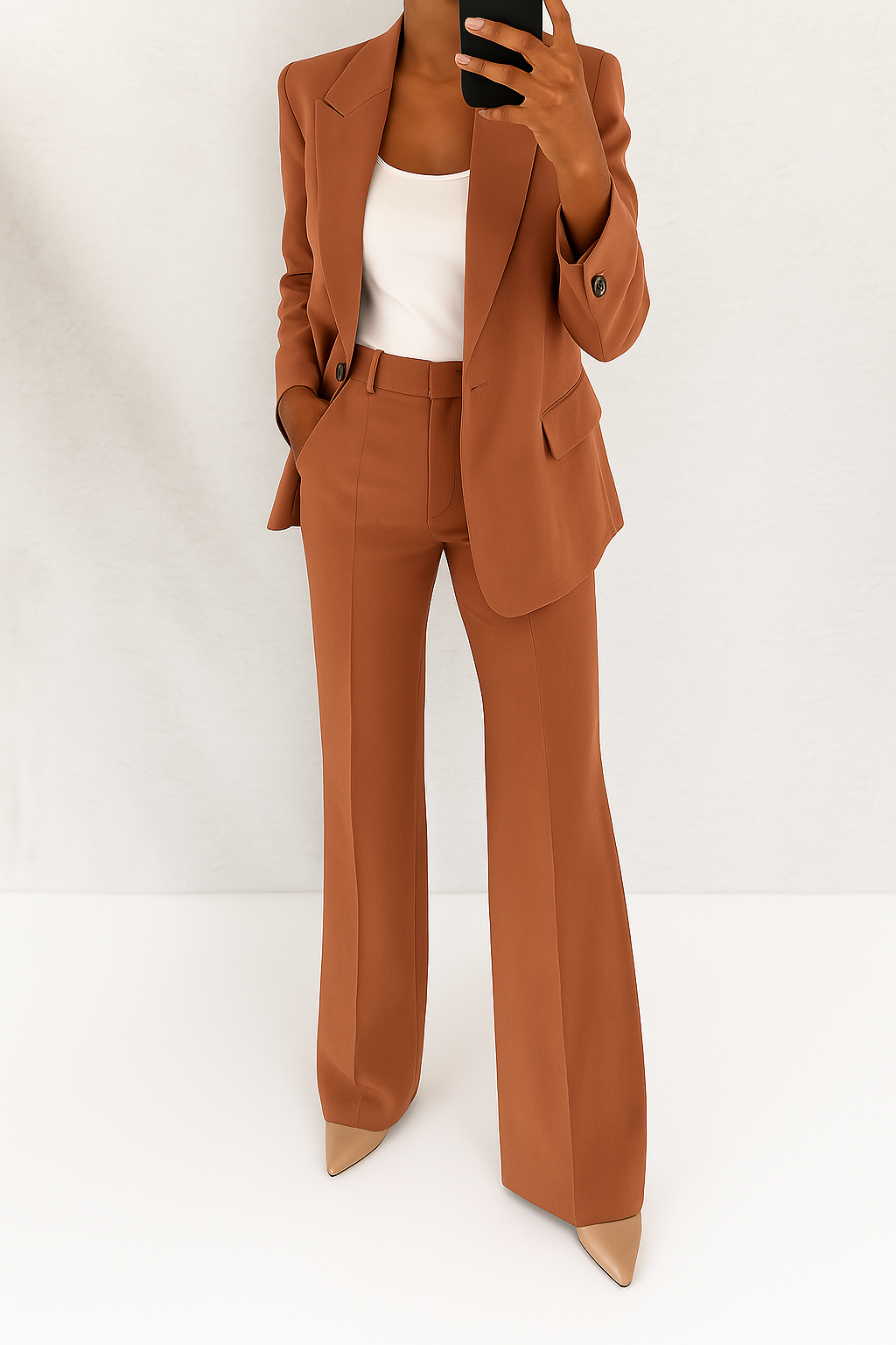 Women's Suit Set with Stretch Blazer and Straight Trousers, Wrinkle-Resistant