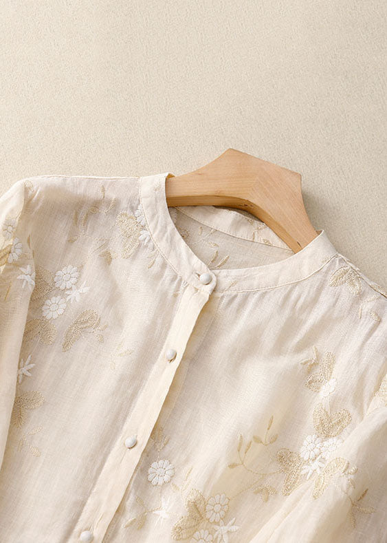 Women's Long Sleeve Blouse with Delicate Floral Embroidery and Relaxed Fit