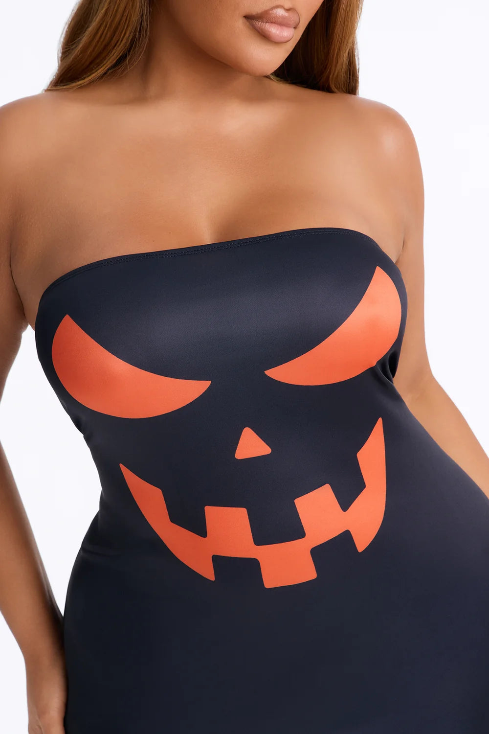 Jack O Lantern Pumpkin Graphic Mini Dress with Long Sleeves for Halloween