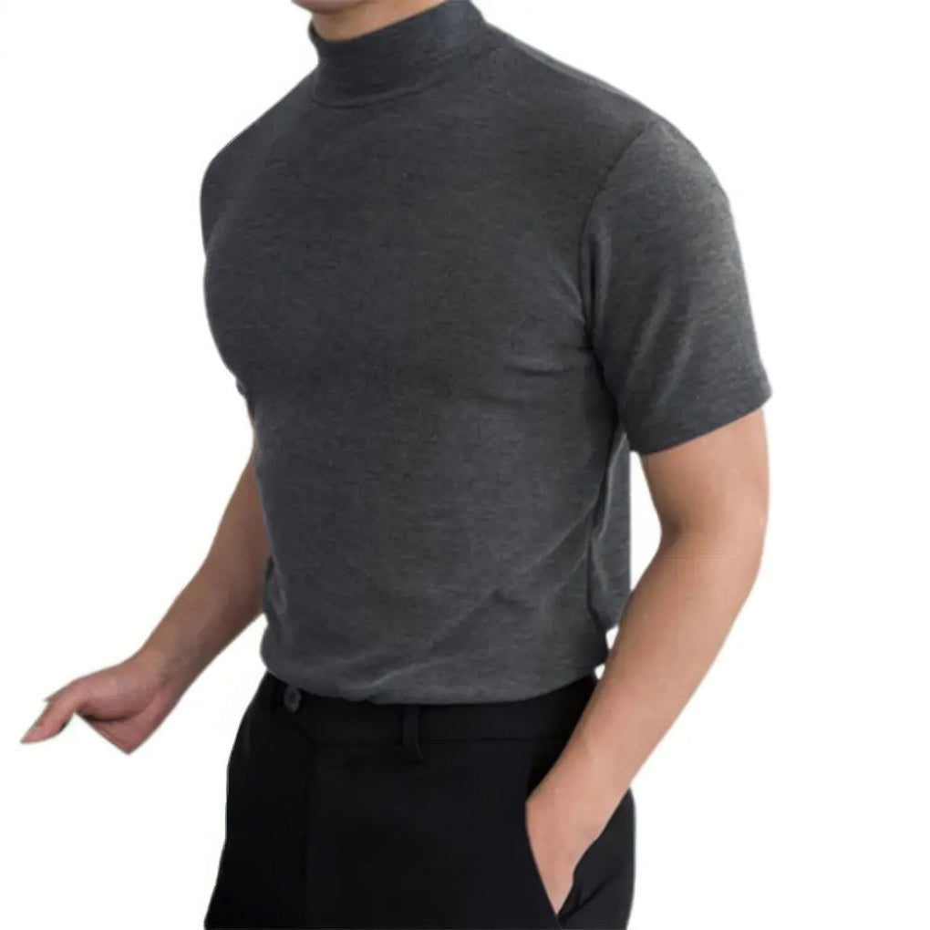 Men's Short Sleeve Turtleneck with Twill Weave and Pull-On Design