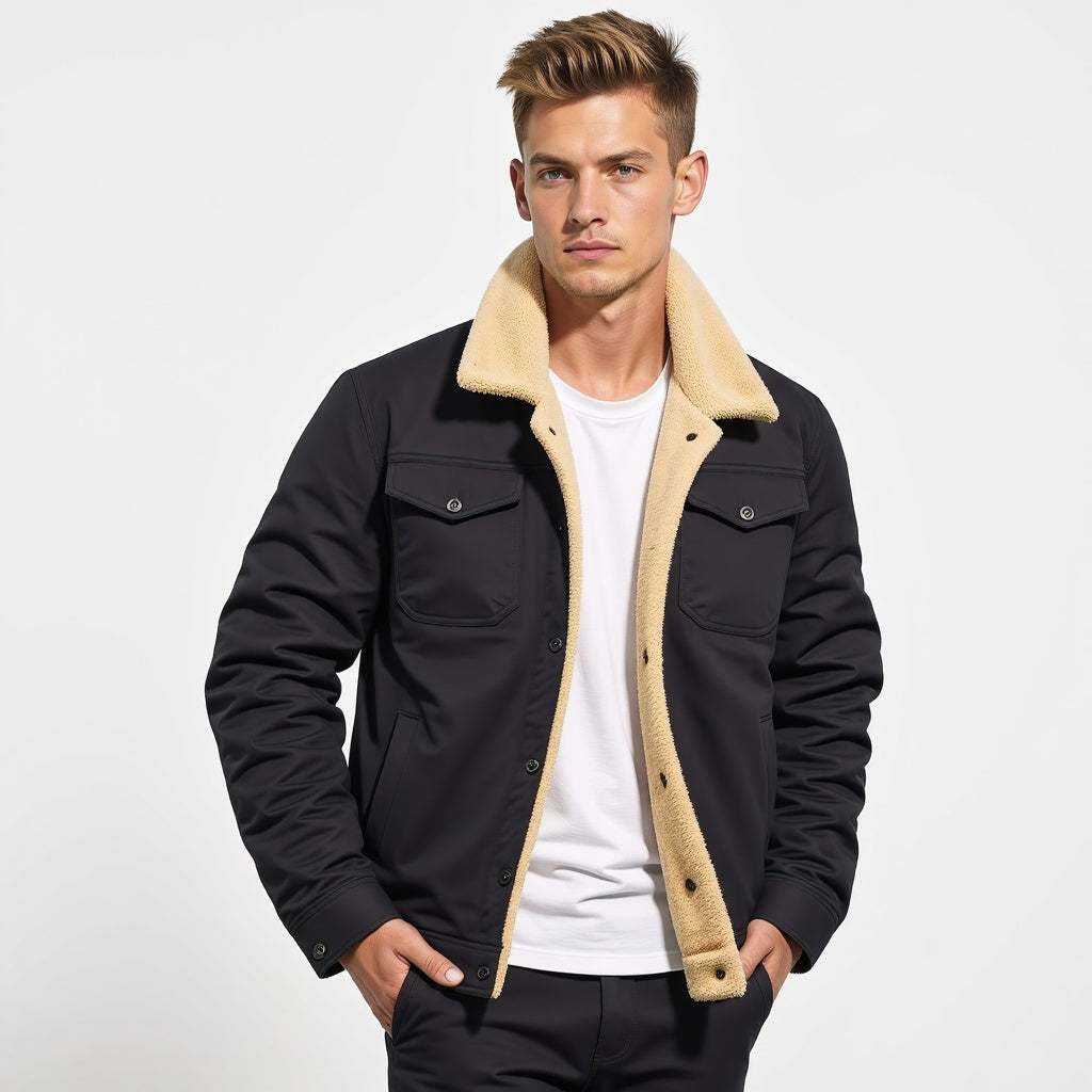 Men's Quilted Lined Jacket with Durable Shell and Multiple Pockets, Relaxed Fit