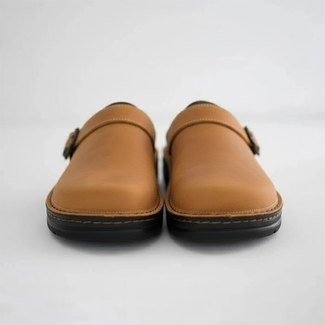 Men's Orthopaedic Clogs with Breathable Leather and Slip-On Design, Cushioned Insole