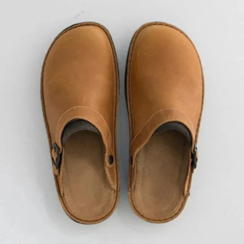 Leather Slip-On Clogs with Cushioned Insole and Durable Rubber Outsole, Breathable Lining