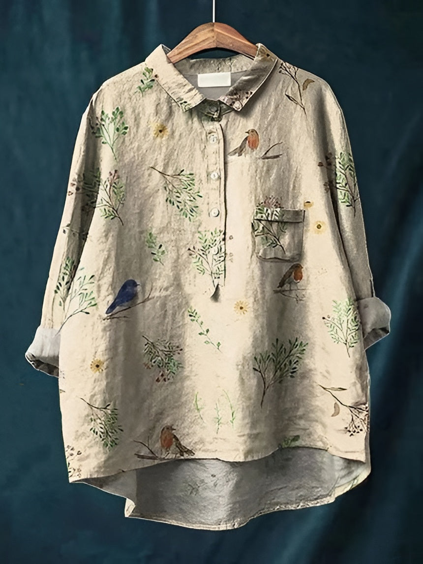 Women's Floral Blouse with Breathable Woven Fabric and Relaxed Fit, Long Sleeve