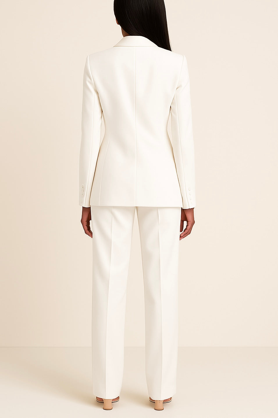 Women's Tailored Suit Set with Longline Blazer and Slim Trousers, Slight Stretch Fabric