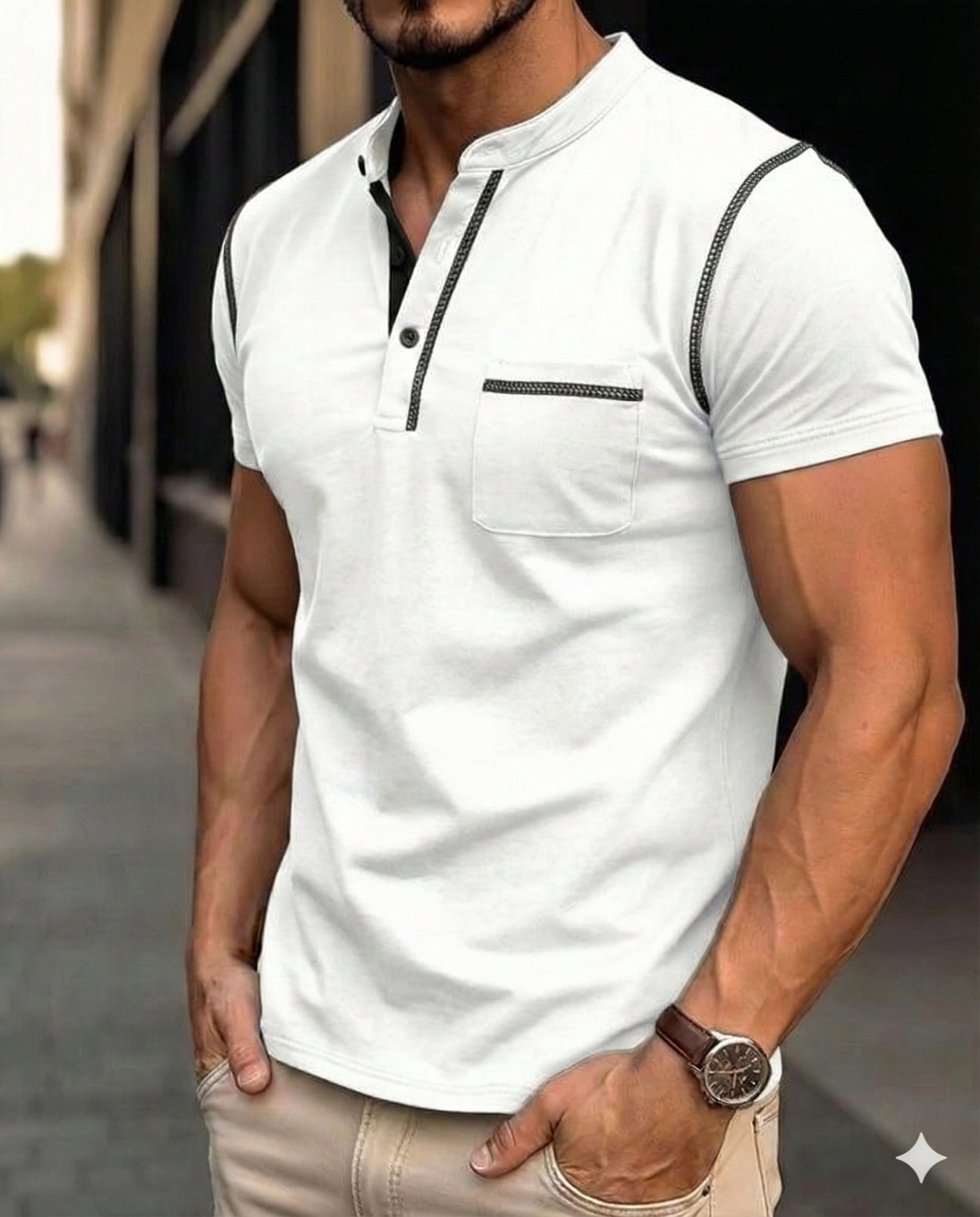 Henley Polo Shirt for Men with Button Placket and Chest Pocket, Breathable Soft Knit