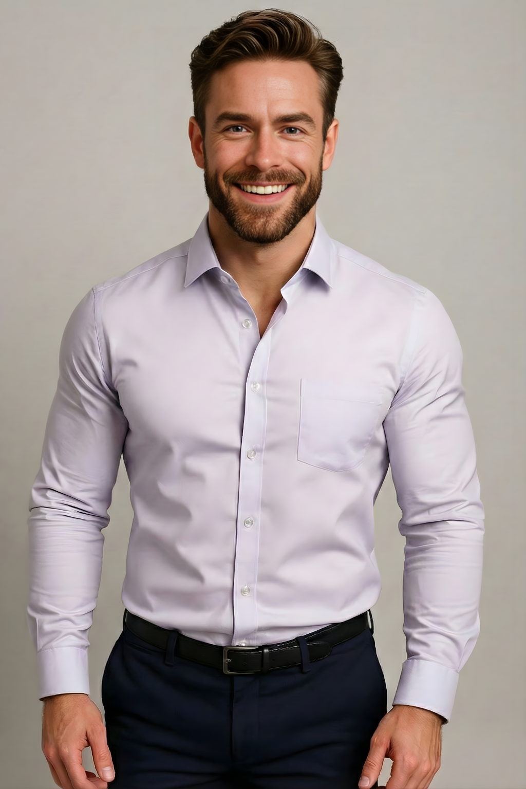 Men's Long-Sleeve Button-Up Shirt with Tailored Fit and Wrinkle-Resistant Finish